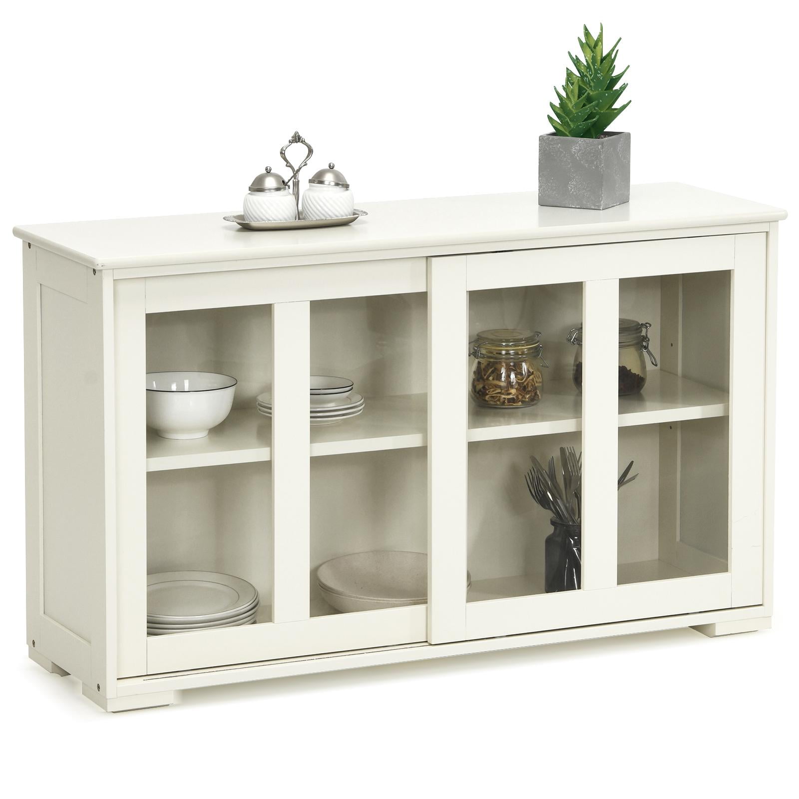 China cabinet hutch stackable storage buffet sliding glass doors curio white new online