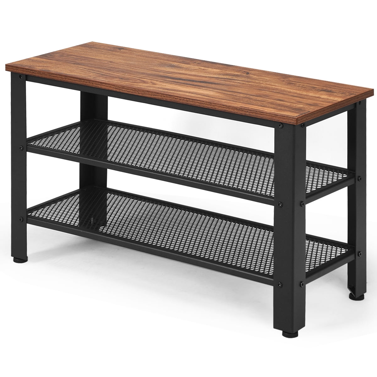 Giantex Storage Bench Rack with 2 Mesh Shelves, Metal 3-Tier Storage ...