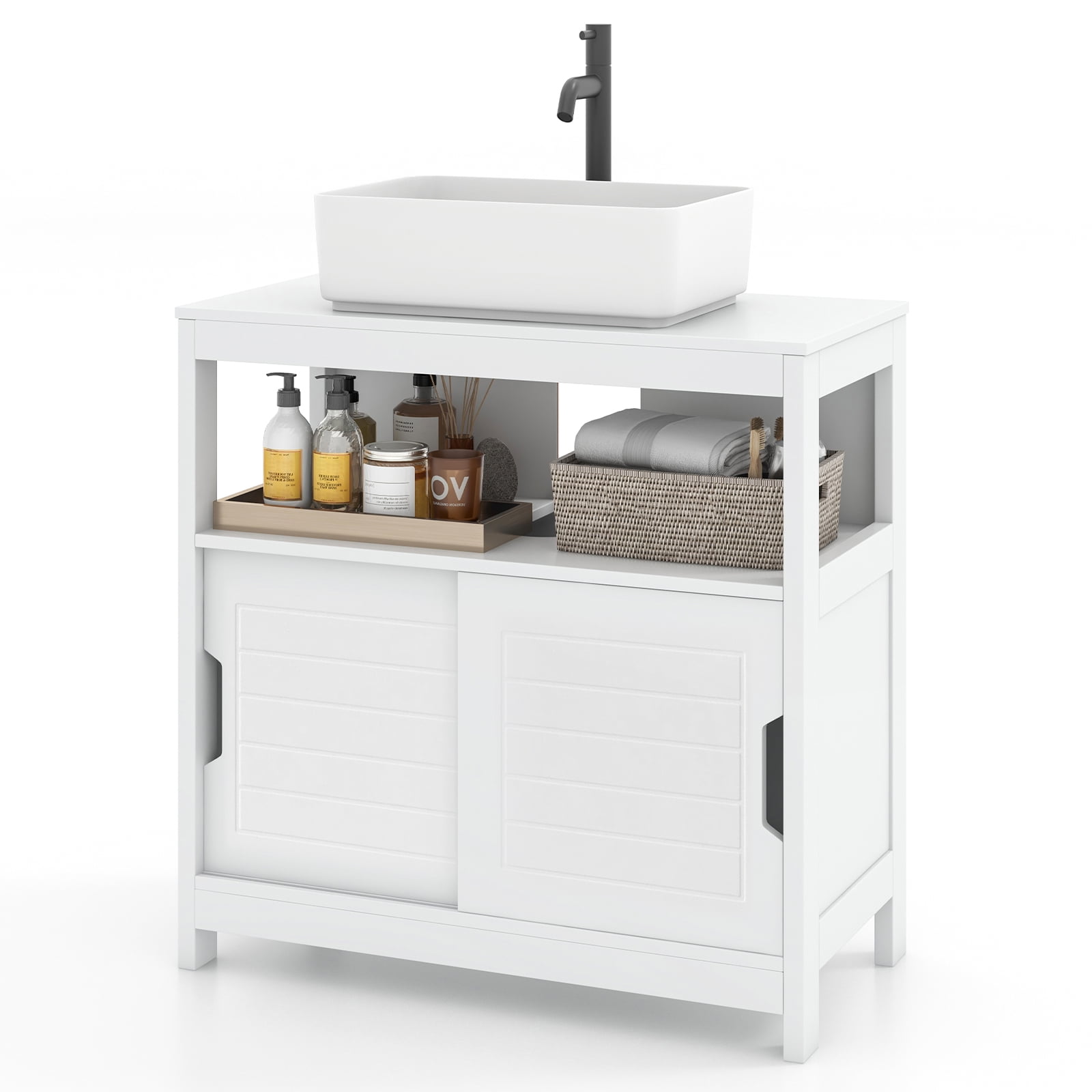 Giantex Storage Cabinet, Bathroom Vanity, Space Saver Organizer w/U ...