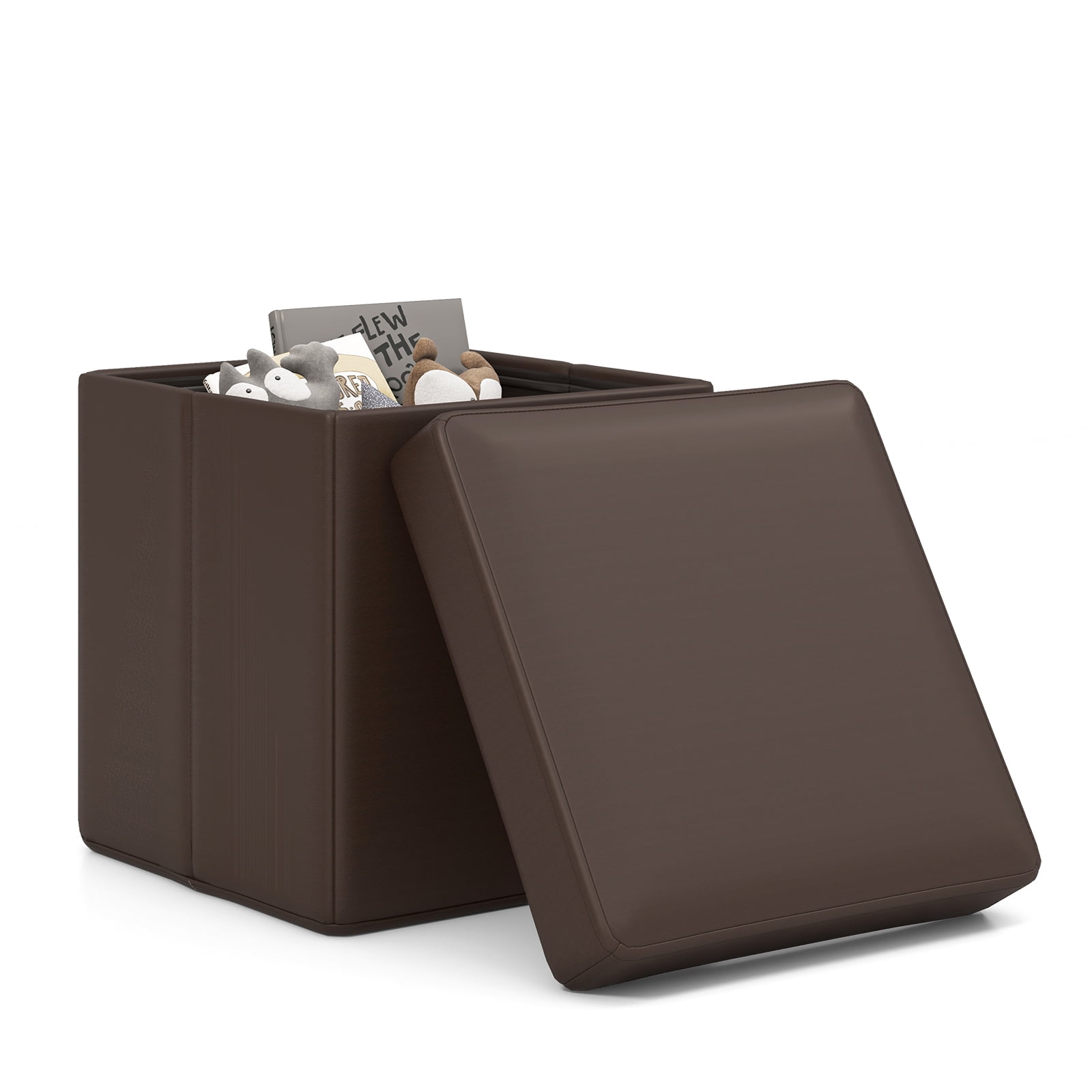 Giantex Storage Ottoman Cube, 15 Inches Folding Leather Ottoman Foot
