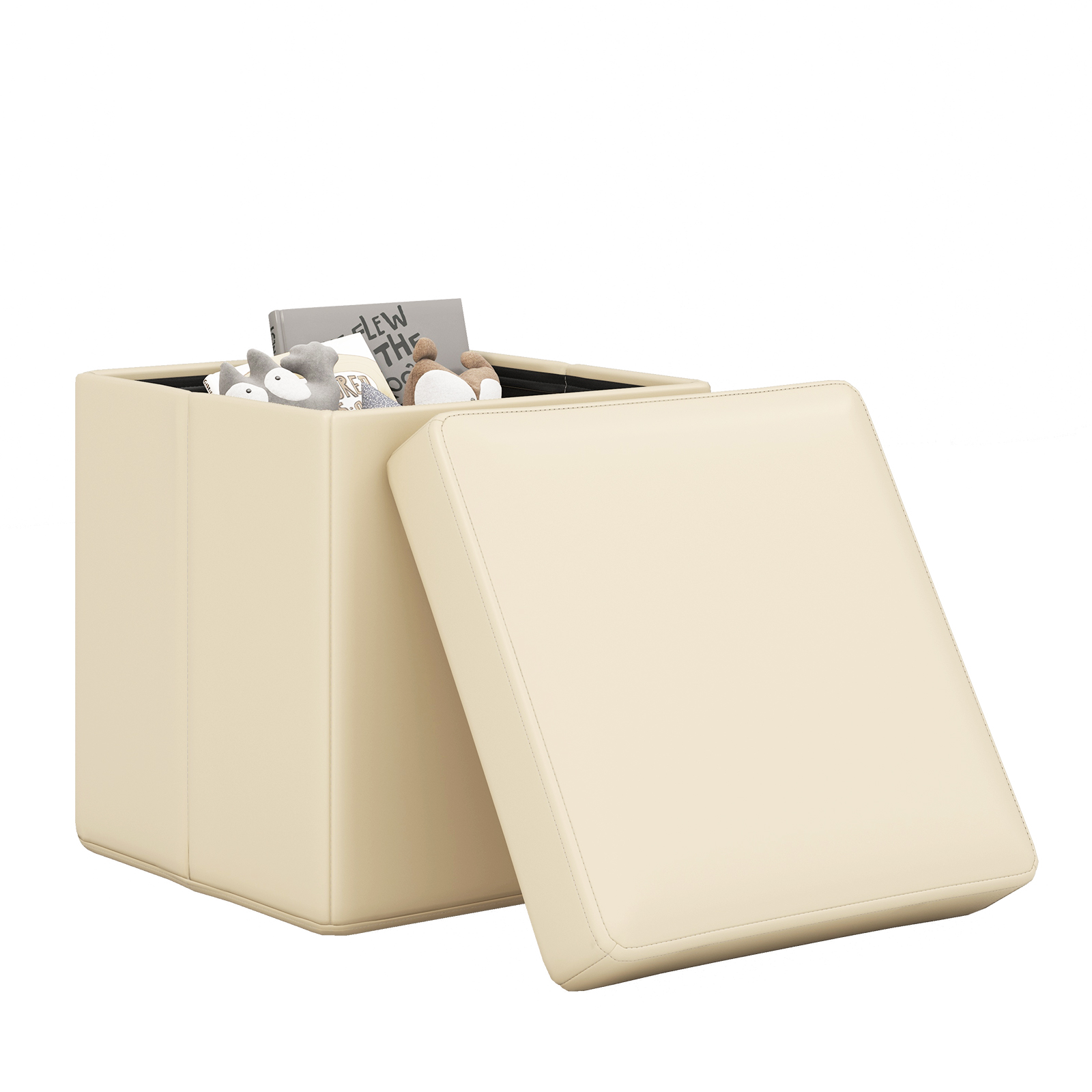 Giantex Storage Ottoman Cube, 15 Inches Folding Leather Ottoman Foot