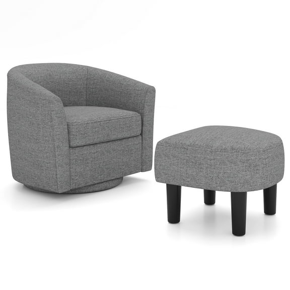 Giantex Swivel Accent Chair w/Ottoman, Modern Barrel Club Chair, Swivel Single Sofa w/Footrest, Gray