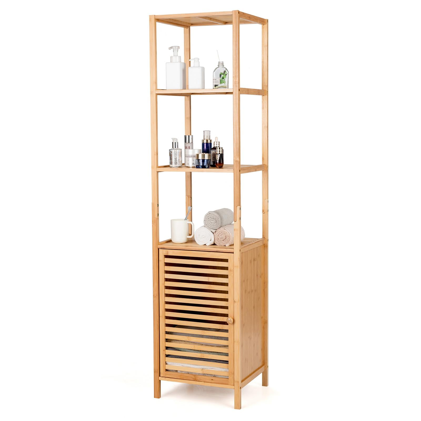 kleankin Tall Bathroom Storage Cabinet, Free Standing Bathroom Cabinet Slim  Side Organizer w/ 3-Tier Shelf, Bamboo Door, White