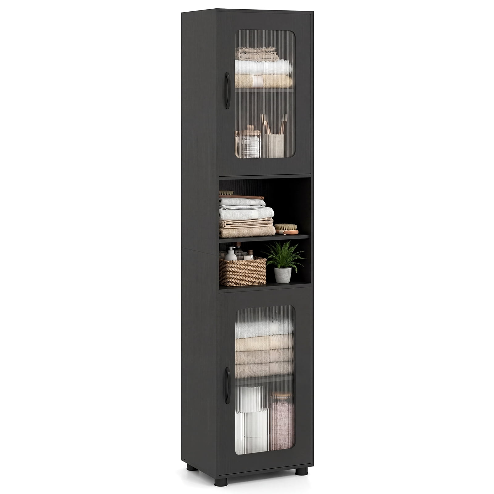 Giantex Tall Bathroom Storage Cabinet, Freestanding Storage Organizer w/Adjustable Shelf for Small Spaces, Black