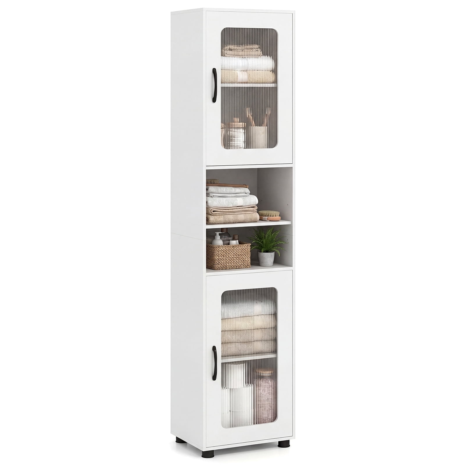 Giantex Tall Bathroom Storage Cabinet, Freestanding Storage Organizer w/Adjustable Shelf for Small Spaces, White