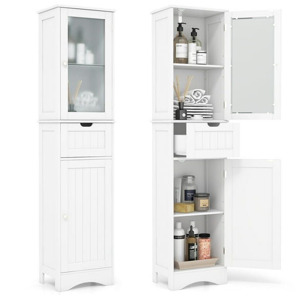 Giantex Tall Bathroom Storage Cabinet, Narrow Slim Linen Tower, Freestanding Floor Cabinet, White