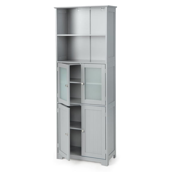 Giantex Tall Bathroom Storage Cabinet, Pantry Cabinet Cupboard, Floor Standing Storage Cabinet for Living Room, Kitchen, Grey