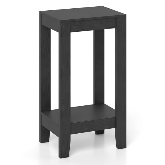 Giantex Tall Nightstand, 2-Tier End Table w/Wooden Legs, Sofa Bedside Table for Small Spaces, Black