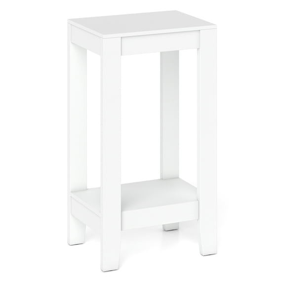 Giantex Tall Nightstand, 2-Tier End Table w/Wooden Legs, Sofa Bedside Table for Small Spaces, White