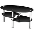 thumbnail image 1 of Giantex Tempered Glass Coffee Table, Oval 3-Tier Steel Tea Table w/Spacious Glass Desk-Top, Open Storage Shelf, Modern End Side Table for Home Living Room Office Reception (Clear Glass), 1 of 8