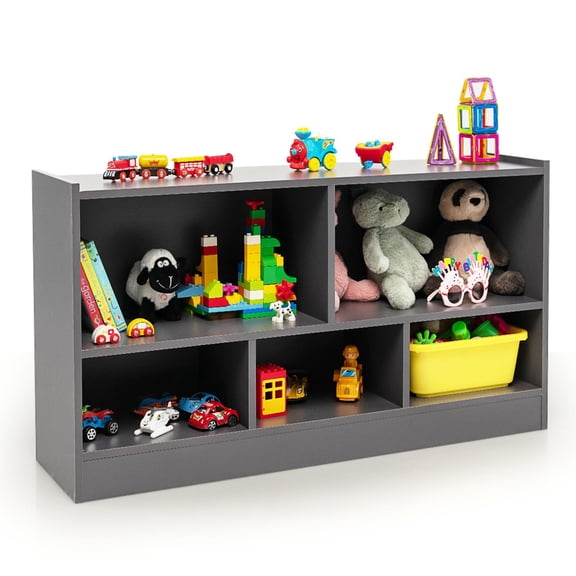 Giantex Toy Storage Organizer, 5-Section Storage Cabinet, Wooden Display Book Shelf, Grey