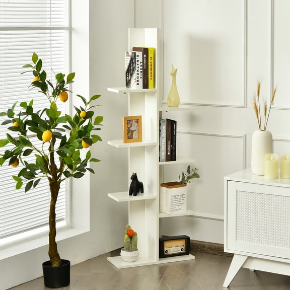 Giantex Tree Bookshelf, Geometric Bookcase w/8 Open Shelves, Space-Saving Storage Display Shelf