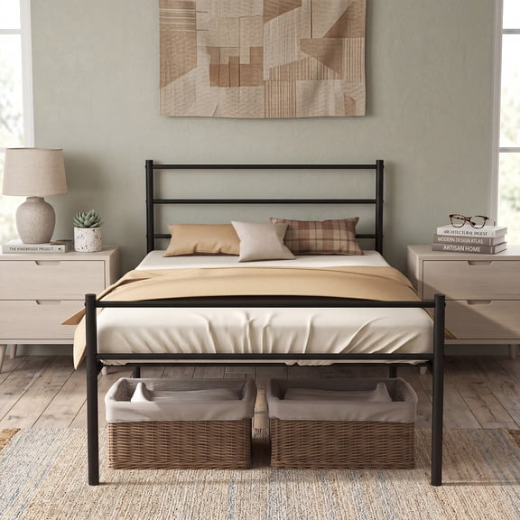 Giantex Twin Metal Platform Bed Frame, Mattress Foundation w/Strong Support Slats, No Box Spring Needed, Black