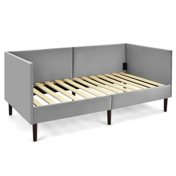 Giantex Twin Size Daybed Frame, Upholstered Sofa Bed w/Sturdy Wooden Slat Support, Guest Bed Frame for Home