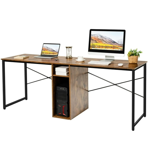 Giantex Two Person Computer Desk, Large Double Workstation, Multifunctional Work Table for Home Office, Antique