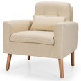 thumbnail image 1 of Giantex Upholstered Accent Chair, Linen Fabric Single Sofa, Modern Leisure Chair w/Solid Wood Legs & Thick Sponge, Beige, 1 of 6