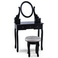 thumbnail image 1 of Giantex Vanity Set, Makeup Dressing Table Set with 360°Rotating Mirror with 5 Drawers, Dresser Soft Cushioned Stool for Comfortable Sitting, Solid Wood Legs for Strong Construction, Black, 1 of 10