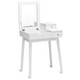 thumbnail image 1 of Giantex Vanity Table Set with Flip Top Mirror, Makeup Dressing Table Writing Desk Computer Laptop Desk w/ 2 Drawers & Cushioned Concave Stool, Folding Mirrored Large Storage Organizer, White, 1 of 10