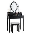 thumbnail image 1 of Giantex Vanity Table Set, Makeup Dressing Table w/Cushioned Stool & Lighted Mirror, Black, 1 of 9