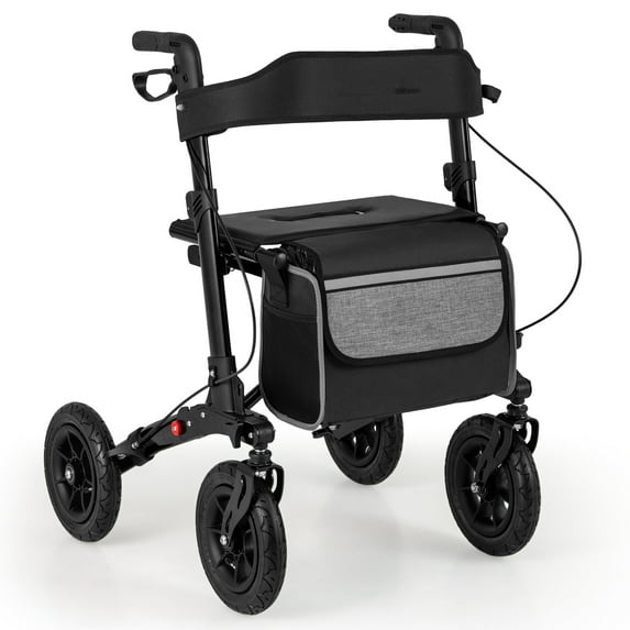 Giantex Walkers for Seniors w/Seat, 2 in 1 Folding Rolling Rollator Walker, Adult Mobility Walking Aid, Black