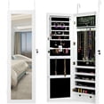thumbnail image 1 of Giantex Wall Door Mount Jewelry Armoire Cabinet with 15 LED Lights, Lockable Hanging Jewelry Cabinet Organizer with Large Storage Capacity, 82 Earring Slots 60 Ring Slots 29 Hook Scarf Rod, White, 1 of 8