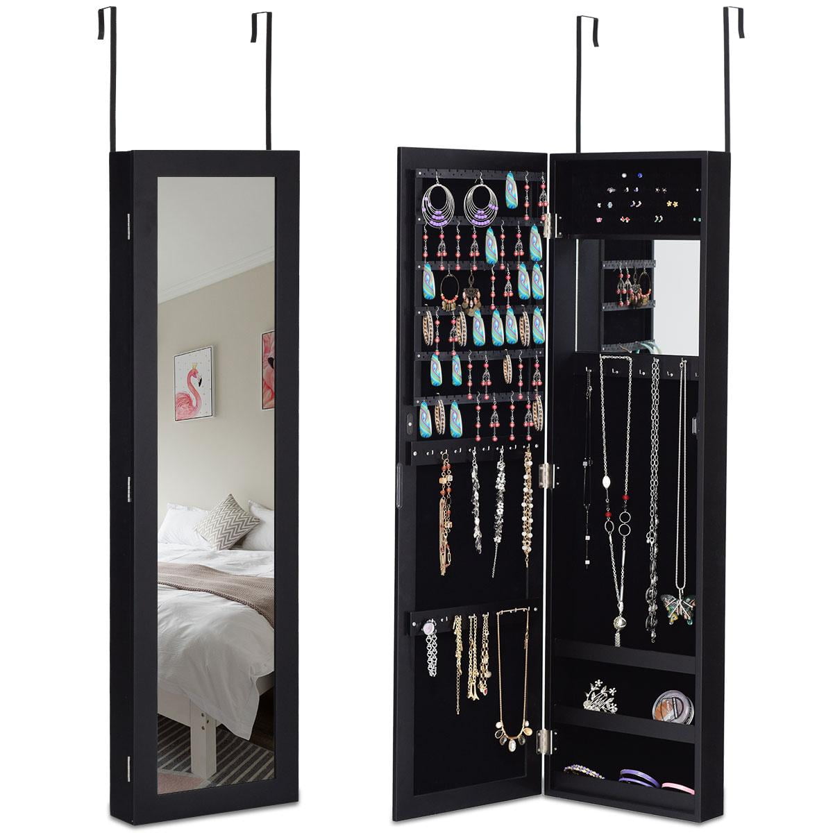 Giantex Wall Door Mounted Mirrored Jewelry Jewelry Armoire Storage Organizer with Full