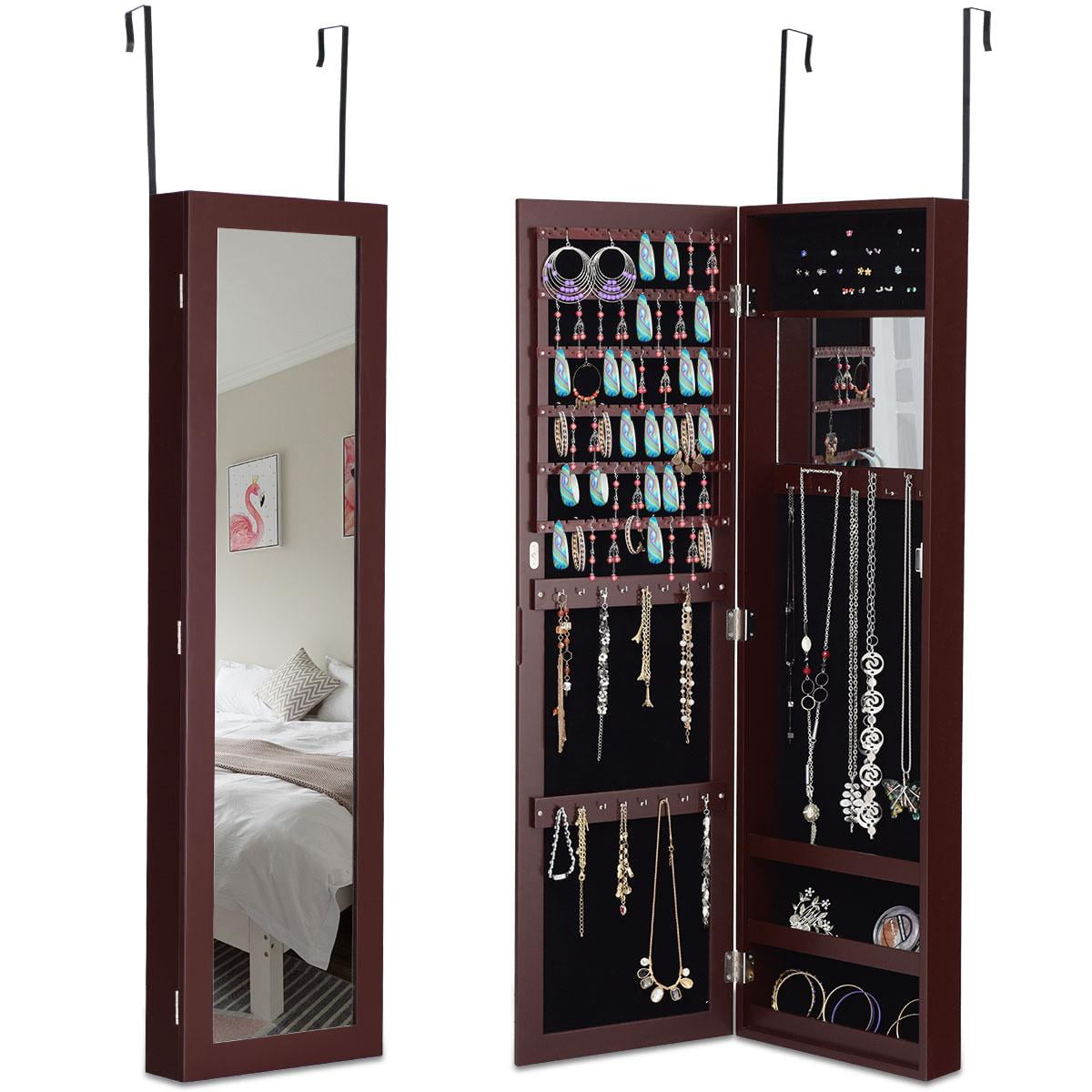 Giantex Wall Door Mounted Mirrored Jewelry Jewelry Armoire