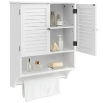 Giantex Wall Mounted Bathroom Cabinet w/Bar, Medicine Cabinet w/Double Louvered Doors, Storage Cabinet, White