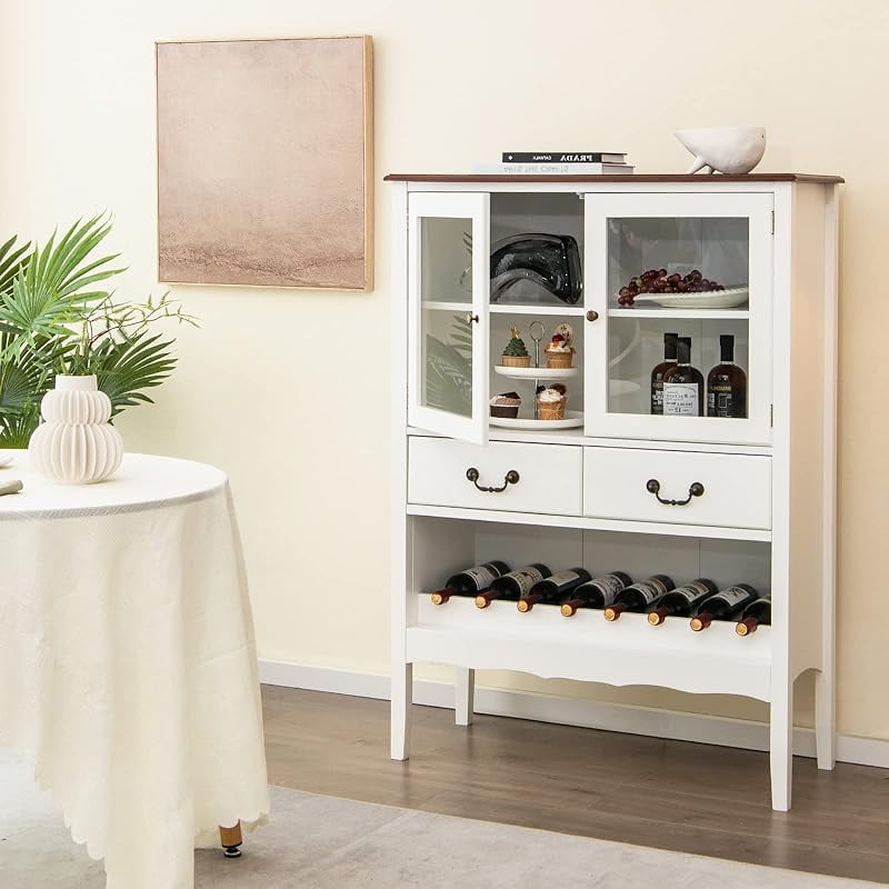 Giantex Wine Cabinet with Storage, Standing Buffet Sideboard with 2 ...