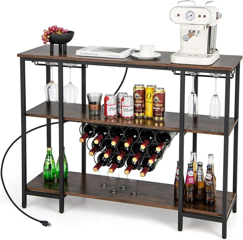 Giantex Wine Rack Freestanding Floor, Bar Cabinet for Liquor, Kitchen ...