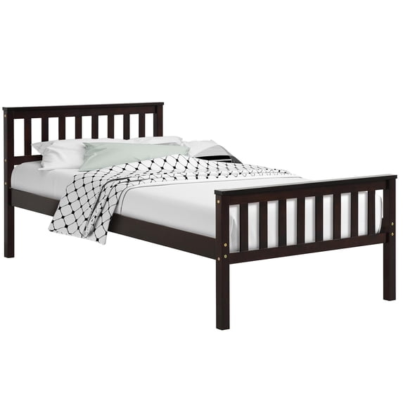 Giantex Wood Bed Frame, Bed Mattress Foundation w/Headboard & Footboard, No Box Spring Needed, Twin Size