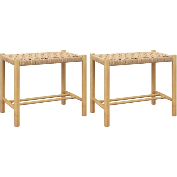 Giantex Wood Stools Set of 2, 18" Tall Boho Backless Stool Chairs with Rubber Wood Legs, Max Load 330 Lbs, Armless Wicker Stools for Kitchen Dining Room Indoor Outdoor
