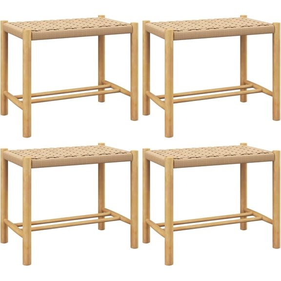 Giantex Wood Stools Set of 4, 18" Tall Boho Backless Stool Chairs with Rubber Wood Legs, Max Load 330 Lbs, Armless Wicker Stools for Kitchen Dining Room Indoor Outdoor