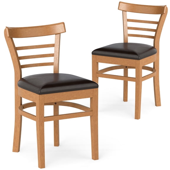 Giantex Wooden Dining Chair Set of 2, PU Leather Upholstered Kitchen Armless Chairs, Brown