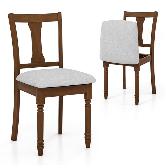 Giantex Wooden Dining Chair Set of 2, Upholstered Dining Chairs w/ Padded Cushions & Hidden Seat Storage, Brown & Light Gray