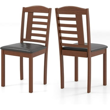 Giantex Wooden Dining Chairs Set of 2, PU Leather Upholstered Kitchen Chairs w/Padded Seat, Rubber Wood Legs, High Back, Farmhouse Armless Accent Side Chairs for Living Room Restaurant