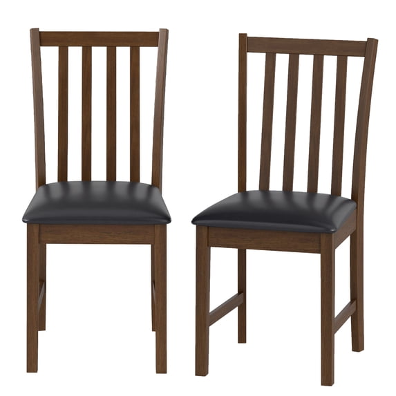 Giantex Wooden Dining Chairs Set of 2, Armless Chairs w/Faux Leather Upholstery, Brown