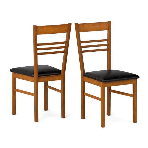 Giantex Wooden Dining Chairs Set of 2, Armless Kitchen Chairs w/Slat Backrest & Upholstered PU Seat, Walnut