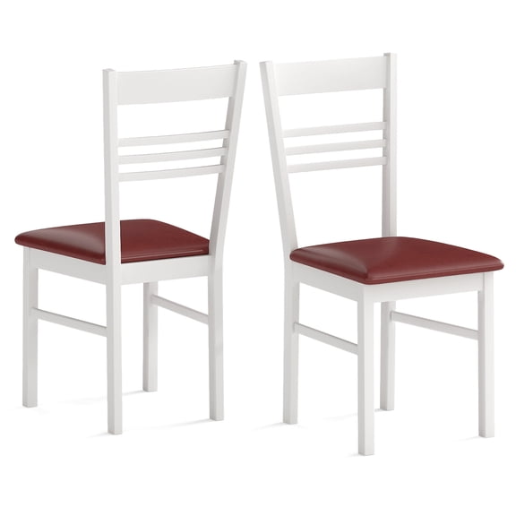 Giantex Wooden Dining Chairs Set of 2, Armless Kitchen Chairs w/Slat Backrest & Upholstered PU Seat, White