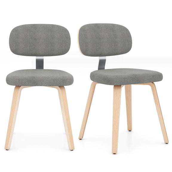 Giantex Wooden Dining Chairs Set of 2, Chenille Fabric Upholstered Kitchen Chairs, Natural & Grey