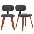 thumbnail image 1 of Giantex Wooden Dining Chairs Set of 2, Chenille Fabric Upholstered Kitchen Chairs, Walnut & Dark Grey, 1 of 9