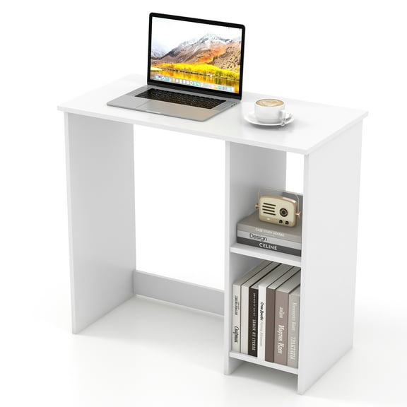 Giantex Wooden Home Office Desk, Small Gaming Table w/Shelves, Writing & Studying Desk