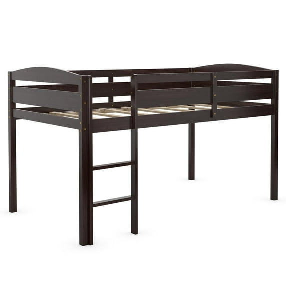 Giantex Wooden Twin Loft Bed, Solid Wood Bed Frame with Ladder & Guardrails, No Box Spring Needed, Easy Assembly, Espresso