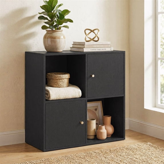 Giantex cube Bookcase, Wooden Bookshelf w/4-cube, Display Compartment Cabinet forBedroom, Living Room, Black