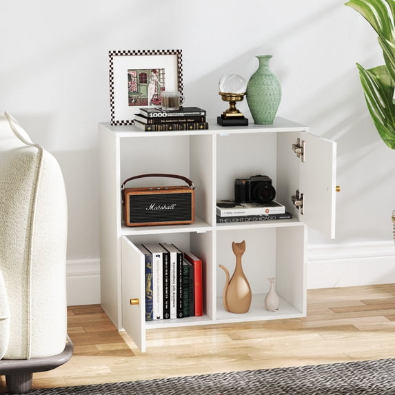 Giantex cube Bookcase, Wooden Bookshelf w/4-cube, Display Compartment Cabinet forBedroom, Living Room, White