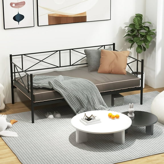 Giantex win Size Metal Daybed Frame, Sofa Daybed w/Heavy-Duty Metal Slats, Mattress Foundation, No Box-Spring Needed, Black