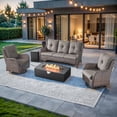 thumbnail image 1 of Giantfurnni 4 Piece Patio Wicker Furniture Set, Outdoor Swivel Rocker Chairs, All Weather Outdoor Patio Couch with Fire Pit Table for Deck Porch, 1 of 15