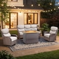 thumbnail image 1 of Giantfurnni Patio Fire Pit Sets 4 Piece Wicker Weatherproof Outdoor Conversation Sets with Sofa and 2 Swivel Gliders, Brown/Beige, 1 of 13