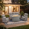 thumbnail image 1 of Giantfurnni Patio Fire Pit Sets Adult 4 Piece Wicker Weatherproof Outdoor Conversation Sets with Sofa and 2 Swivel Gliders, Grey/Gray, 1 of 13