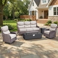 thumbnail image 1 of Giantfurnni 4 Pieces Wicker Patio Fire Pit Sets with 2 Swivel Rocking Chairs, Sofa and 43 Inch Fire Pit Table, Outdoor Furniture Set with 6" Thick Cushion, 1 of 12